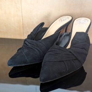 Vince Camuto Black Leather Upper Suede Heels - Slip on ( backless) Size 8 1/2